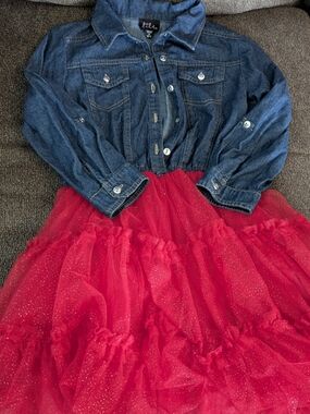 lilt Girls' Dark Blue Denim And Red Tutu Dress Size 10/12